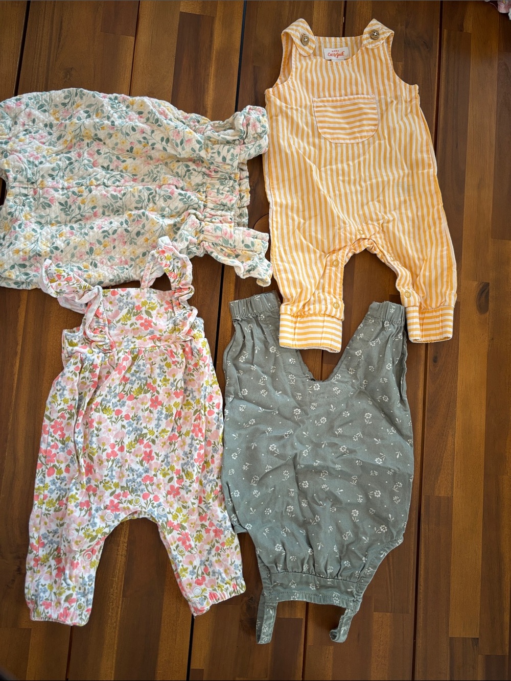 Lot of 4 NB Baby Overalls - Playful Pocket Romper